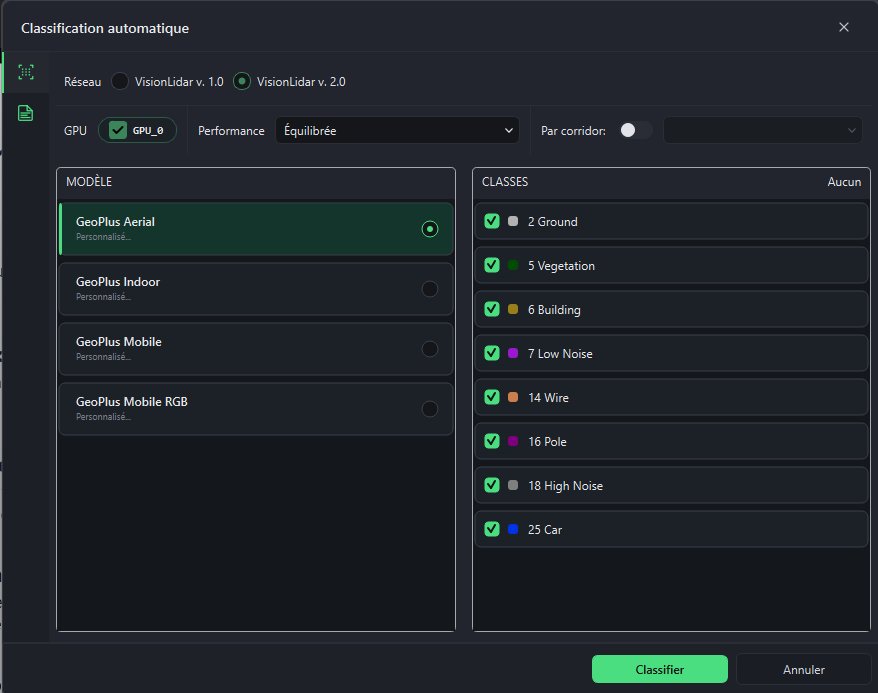 Automatic classification dialog with the VisionLidar 2.0 engine